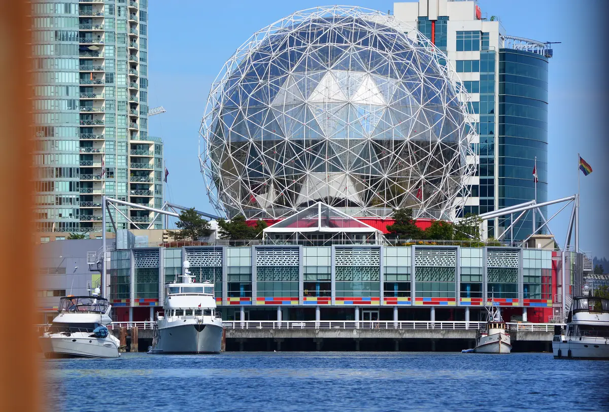 Science World's geodesic dome on False Creek, Vancouver